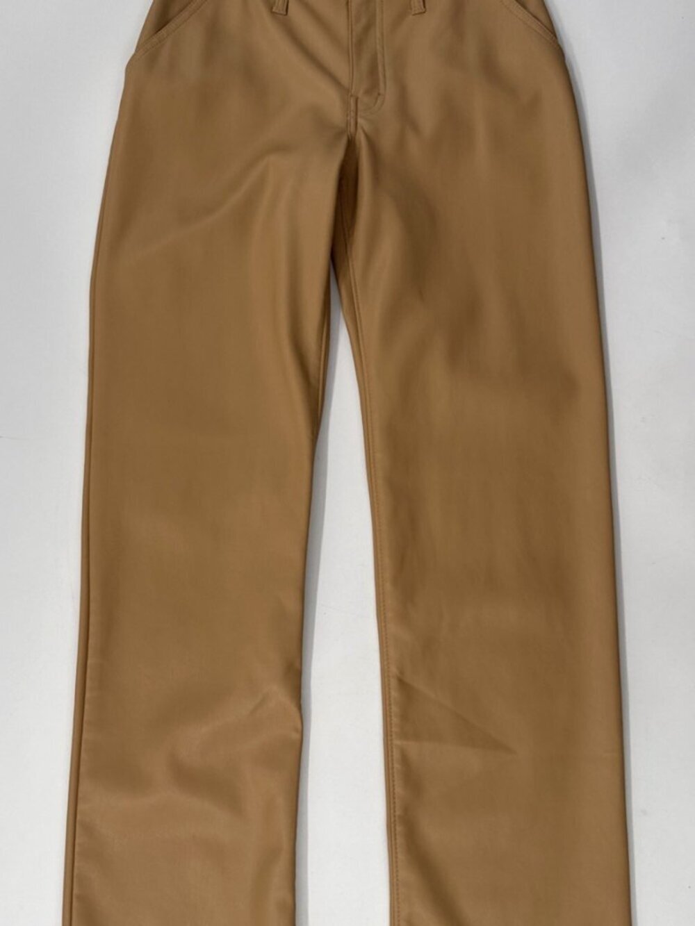Hollister Faux Leather Pants Womens 0 R Tan 26x30 Mid Rise Straight Leg Career
